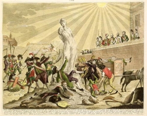 Το άγαλμα της Δημοκρατίας, 1799. Επιχρωματισμένο χαρακτικό της Ιταλικής Σχολής του 18ου αιώνα.